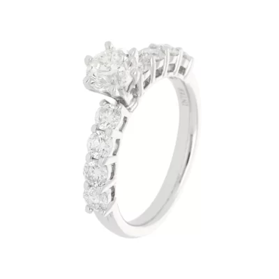 Anillo Compromiso Inter Adornos Laterales Oro Blanco Diamantes